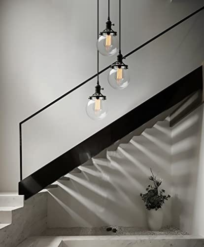 Phansthy Chandelier Light 3 Lights Industrial Pendant Light With 5.9 Inch Clear Glass Canopy #TOP3