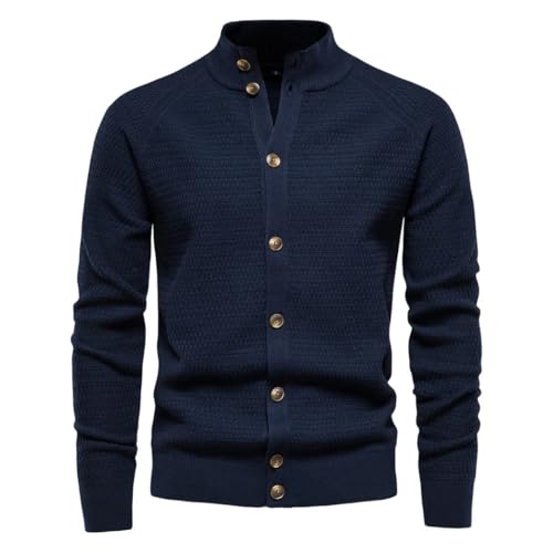 Mens Cotton Knitted Button Mock Neck Long Sleeved Sweater Cardigan Winter Fashion Slim Fit Tops4