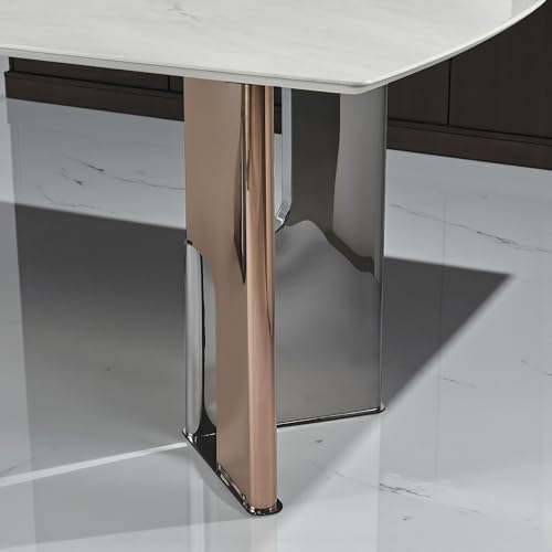 Image of The Attic Celestial Arc Ceramic Dining Table with Sculpted Dual-Tone Pillar Base - Premium Modern Luxury Rectangular, 6 Seater Dining Table