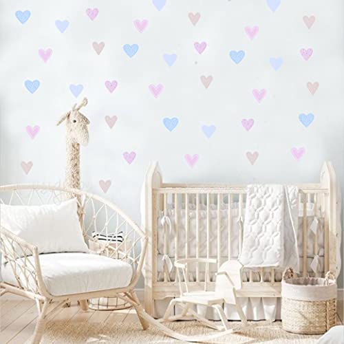 Watercolour Boho Heart Wall Stickers For Kids’ Bedroom - 5 Patterns Available,Boho Wall Decor,Kids Room Removable Wall Stickers,Nursery Decor (Blue Heart Stiker) #TOP8