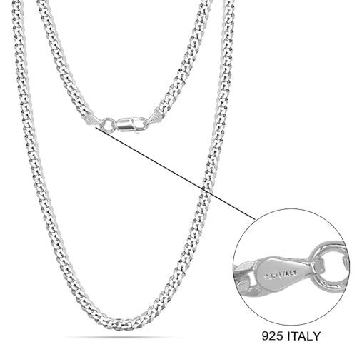 Image of LeCalla Solid 925 Sterling Silver Italian 5mm, 6mm Diamond-Cut Cuban Link Curb Chain Necklace for Men Women (16, 18, 20, 22, 24, 26 Inches)