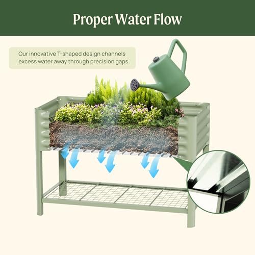 Image of Elevated Raised Garden Bed-V Series, 2' x 4' Garden Beds with Legs & Storage Rack for Patio Porch, 700 Lbs Weight Capacity, Outdoor Planter Boxes for Gardening Herbs Vegetables Flowers, Olive Green