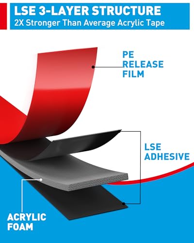 Image of EMITEVER Double Sided Tape Heavy Duty, Tesa Adhesive Mounting Tape Waterproof, 0.39IN x 36FT Strong Acrylic Foam Tape for Walls, Automotive, Home Office Decor