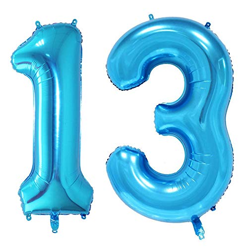 Shuxy 2pcs 40 Inch Number Balloon Foil Balloon Number 13 Jumbo Giant Balloon Prom Balloon Mylar Huge Number Balloon for Birthday Party Decoration Wedding Anniversary, XXXL Blue 13 Number Balloon