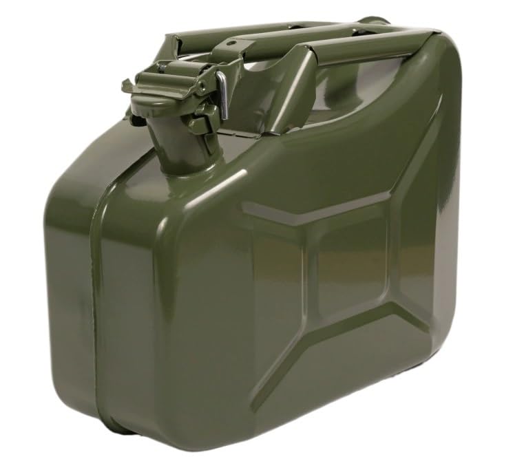 10L schwarzer Metall-Kanister mit Ausgießer für Benzin und Diesel