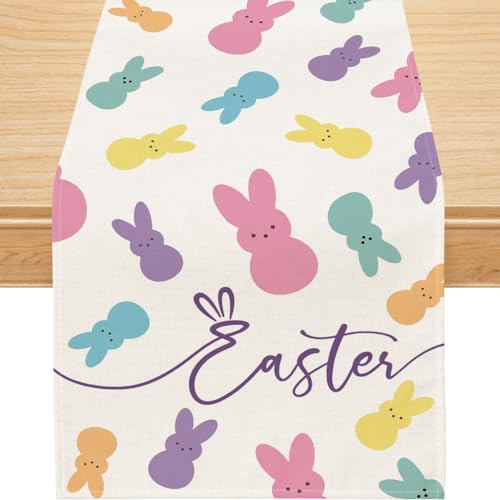 Siilues-Easter-Table-Runner-Peeps-Decorations-Colorful-Runner-for-Table-Seasonal-Spring-Holiday-Decor-for-Indoor-Outdoor-Dining-Table-13-x-72 Siilues Easter Table Runner Peeps Decorations Colorful Runner for Table Seasonal Spring Holiday Decor for Indoor Outdoor Dining Table 13 x 72