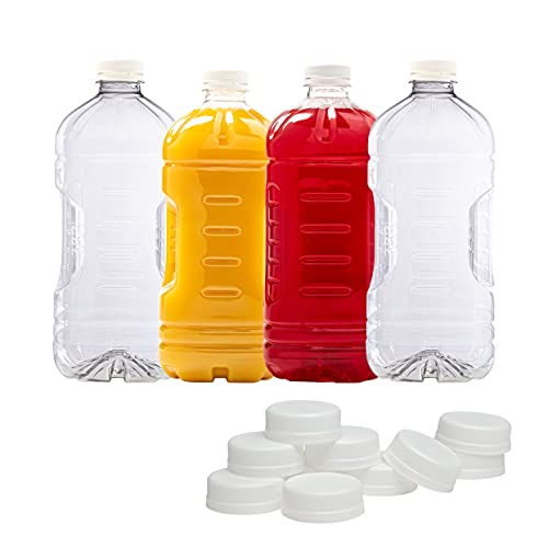 (4 Count) Disposable Water Liquid Leak Proof Plastic Juice Bottles | 64 Oz With Lids - BPA-Fee Half Gallon Water Bottle For Milk Tea Lemonade And More