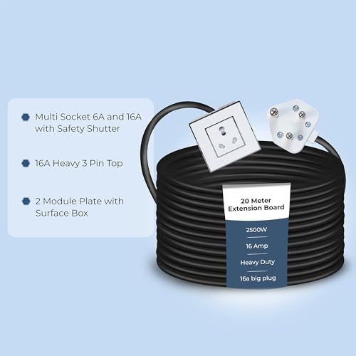 Image of Extension Board Heavy Duty Multi Socket 15A /16A /20 (2500 Watts 16A Big Plug, 20 Meter)