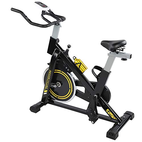Bicicleta estática, entrenador de bicicleta de acero ajustable en altura, equipo de fitness con volante de inercia de 8 kg y transmisión silenciosa por correa, carga de pantalla LCD 150 kg 120 x 116 x