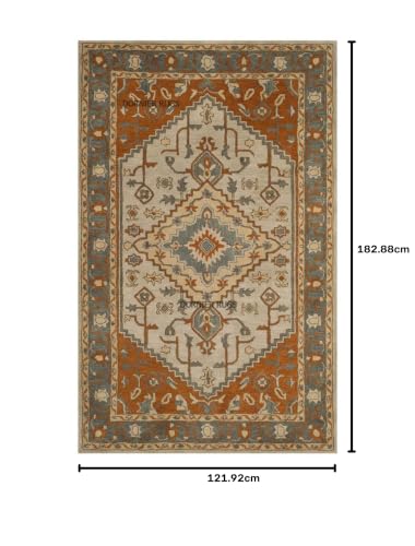Image of 4x6 Ft Wool Tufted Rug - Compact Handcrafted Carpet for Small Living Rooms, Bedrooms & Study Areas