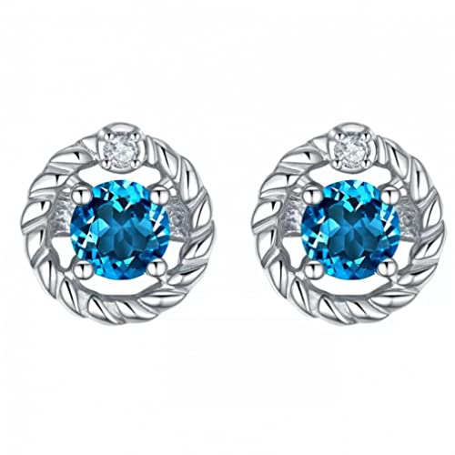Topaze Blue naturelle et argent précieux : boucles d'oreilles d'exception de 4 mm