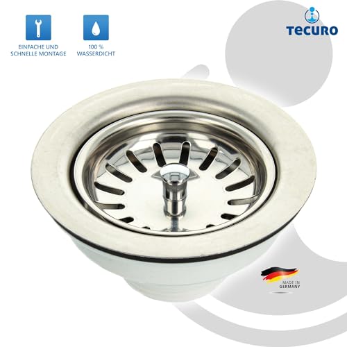 tecuro Spülen-Siebkorbventil 3 1/2 Zoll mit herausnehmbarem Siebkorb aus Edelstahl für Küchensiphons, Komplettset mit Montageschlüssel