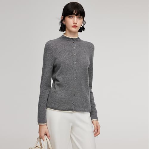 Image of GOELIA Pure Cashmere Wool Cardigans Womens Sweaters Trendy Long Sleeve Button Down Cozy Loose Fit Knit Going Out Tops