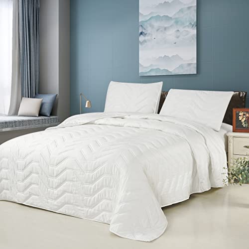 Down Home Satin Silky Lightweight 3 Pieces Quilt Set Coverlet Set Modern Classic Quilting Pattern For All Season Super Soft And Silky Full Queen 88X92Inch White #TOP1