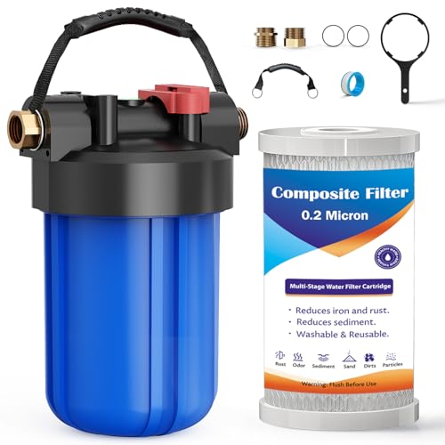 Image of RV Water Filter System,Clog-Resistant Inline Water Filter with Brass Threads,0.2 Micron 6-Stage Filtration for RVs and Campers,4.5x10in.Cartridge,Filters VOCs,Chlorine, Sediments,Heavy Metals,Odors
