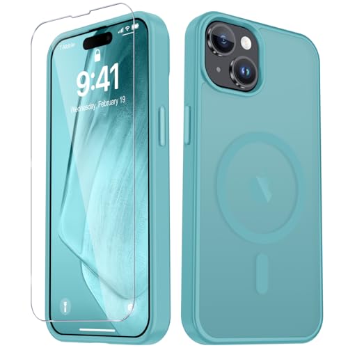 Image of for iPhone 15 Plus Case, iPhone 14 Plus Case, Matte Magnetic Phone Cover with 1 Screen Protector [Support for MagSafe] [Shockproof Military Grade Protection] Translucent Frosted Back, Light Blue