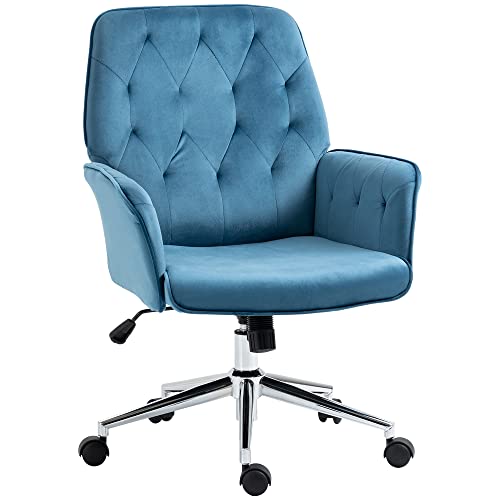 Vinsetto Modern Mid-Back Tufted Velvet Home Office Desk Chair With Adjustable Height, Swivel Adjustable Task Chair With Padded Armrests, Blue #TOP2