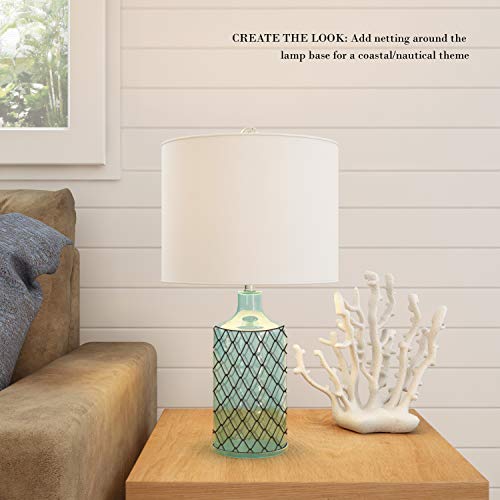 Lavish Home Blue Glass Lamp-Open Base Table Light, Led Bulb And Shade-Modern Decorative Lighting For Coastal, Nautical, Rustic Cottage Styles #TOP7