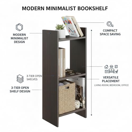 Image of FURNEASER Denn 3-Tier Engineered Wood Multipurpose Bookscase Rack Bookshelf, Storage Cabinet Organizer Stand for Home & Office - DIY Rack (Wenge)