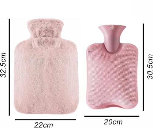 Image of Hot Water Bottle with Soft Cover 2000ml | Durable Hot Bags for Pain Relief Menstrual,Period Cramps | Leakproof Safe Portable Injection Water Bag for Neck,Hand Feet and Shoulder,2 Liters,Pink)
