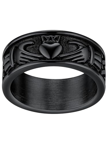 FaithHeart Claddagh Rings for Love, Stainless Steel/18K Gold Plated Women Men Wedding Band Ring Personalized Custom