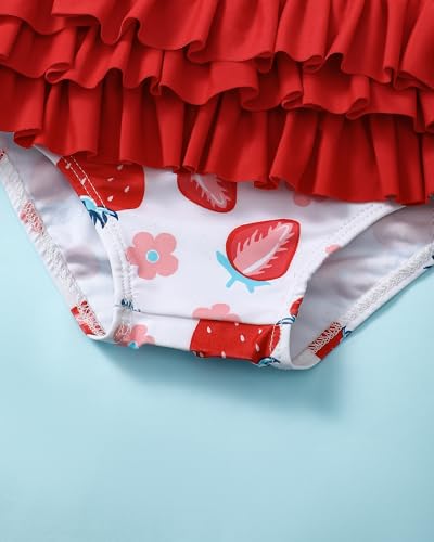 Image of Toddler Girl Swimsuit Baby Girl Bathing Suit Long Sleeve Floral Zipper One-Piece Rash Guard Swimsuit with Hat