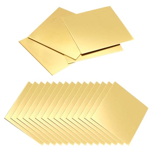 0,5 mm x 50 mm x 50 mm Messingblech, vergoldete Messingplatte, robuste Messingplatte, gefilmte Messingplatten, zum Basteln, Schneiden, Handwerk (Gelb, 15)