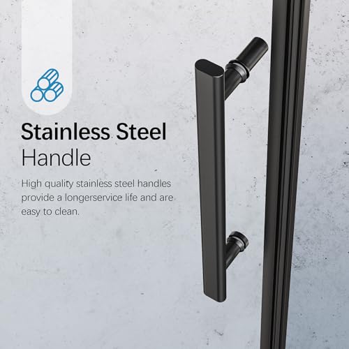 Image of 46-48 inch W x 76 inch H Frameless Sliding Shower Door, Bathroom Single Sliding Shower Doors with 5 /16 inch (8mm) SGCC Tempered Glass and Stainless Steel Handle, Reversible Installation, Matte Black