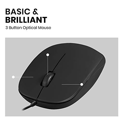 Image of Perixx PERIMICE-201U B, Wired USB Mouse - 3 Button - 800dpi Optical Resolution - Illuminated Wheel - 5 Ft Cable - Black