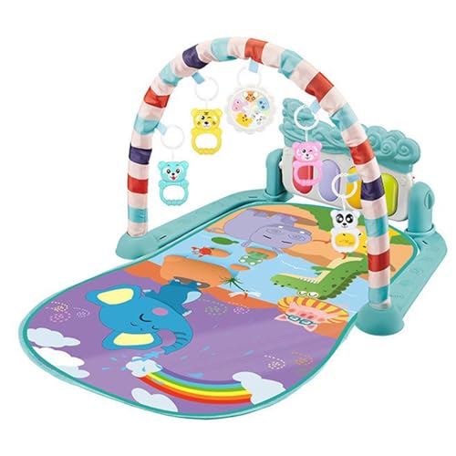 Tapis de jeu pour bébé musical 2 en 1 avec hocquets suspendus et toise de croissance