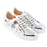 Handmade Multi-Color Printed Sneakers, Orthopedic Sole/Wedding Shoes (White, 5)