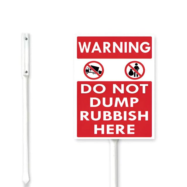 Geroclonup (15x12) Warning Do Not Dump Rubbish Here Yard Sign With Stake Kit Rustproof Aluminum Lawn Sign Stand For House Yard Business Outdoor Decoration