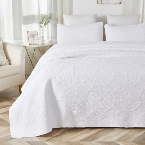 Brandream 20231010QS0066 Luxury Medallion Quilt Bedding Set King Size Cotton Farmhouse Comforter Set Queen Size Bedspread Matelasse Coverlet Set cover