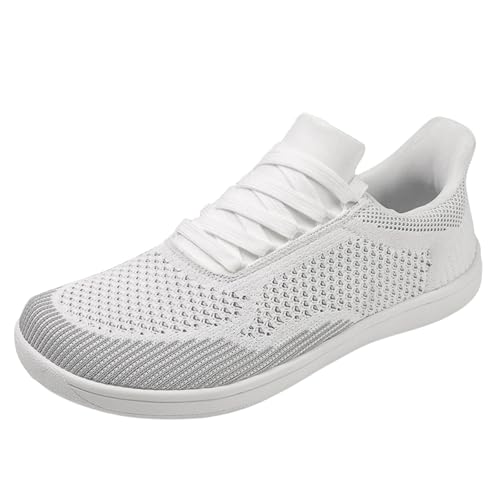 Unisex Minimalistische Barfußschuhe Traillaufschuhe atmungsaktiv Barfuss Schuhe Sneaker mit Breite Zehenbox leicht Turnschuhe bequeme Zero-Drop Solhe Laufschuhe Fitness Zehenschuhe, Blanco, 38