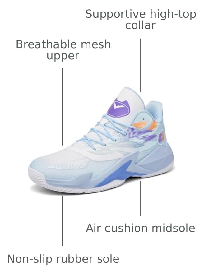 Image of Basketball Shoes for Womens Mens High Top Colorful Volleyball Fashion Breathable Sneakers Lace Up Sport Outdoor Lightweight Non Slip Shoe