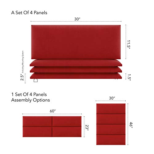 Vant Upholstered Headboards - Accent Wall Panels - Micro Suede Red Melon - Queen/Full - Set Of 4 Panels (Each Individual Panel 30"X11.5") #TOP2
