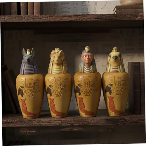 Peosaard Conjunto de 4 tarros canópicos egipcios, Figuras de Resina para decoración del hogar, estatuas egipcias Antiguas para exhibición de...
