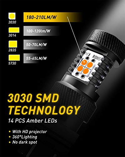 Image of AUXITO Amber Yellow 3056 3057 3156 3157 4157 3030 Chipsets SMD LED Bulbs with Projector for Car Turn Signal Lights, (Pack of 2)