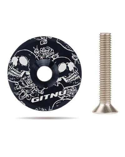 HUVZOR 1 pieza Carbón Tapon Horquilla Bicicleta, Tapa Potencia Bicicleta, Arañas Ahead MTB Horquilla Cabeza Tapa para 1 1/8''(Negro：con tornillos)