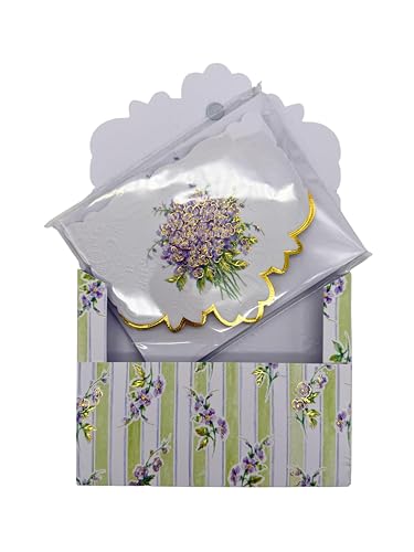 Image of Poster Foundry Violets on Stripes Boxed Note Cards by Carol Wilson. 10 embossed 4x5 Die-Cut Notecards and Matching Envelopes in Decorative Gift Box with Magnetic Flap. NCP2251