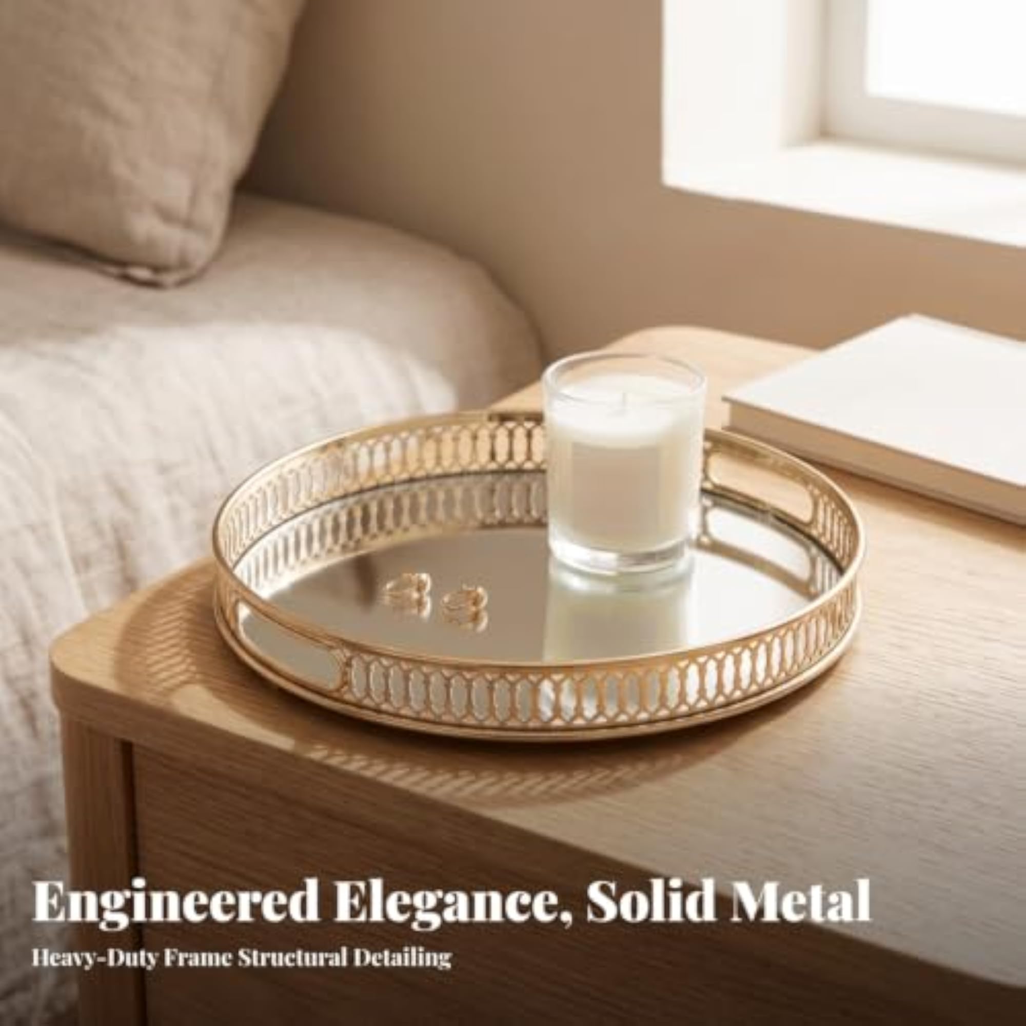 Round Mirrored Tray, Elegant Decorative Centerpiece