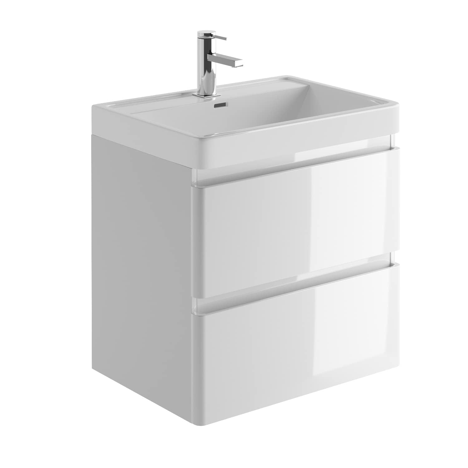Newbold 600mm Gloss White Vanity Unit Includes Resin Basin Wall Hung Storage Unit Bathroom Sink Unit