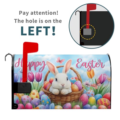 Image of Spring Easter Mailbox Covers Easter Bunny Eggs Mailbox Cover Magnetic Standard Size 21 inchx18 inch Happy Easter Mailbox Wrap Spring Floral Tulips Post Letter Box Cover for Home Outdoor Garden Mailbox Decor