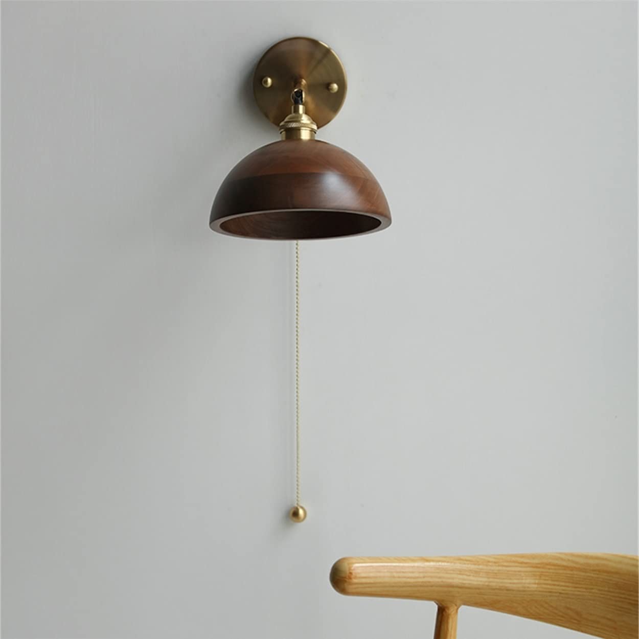 HUAYUSEDF Nordic Pull Chain E27 Wall Lamps Adjustable Sconce Metal +Wood Shade Fixture for Living Room Bedroom Bedside Reading (Color : A) C(C)