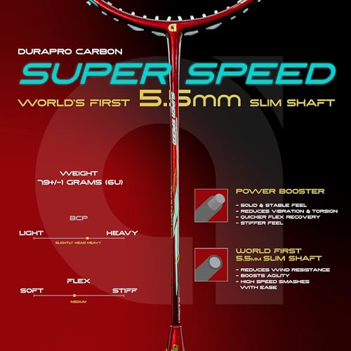 Image of Apacs Super Speed (Unstrung) | World's First 5.5mm Slim Shaft | Aero Box Frame | Durapro Carbon + Power Booster Shaft | 32 lbs Max Tension | Slightly Head Heavy | 6U | Made in Vietnam (Maroon)