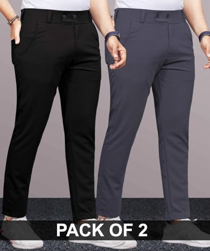 Image of Men's Slim Fit Lycra Formal Trousers Combo | Stretchable Smart Casual Pants for Office Wear | Mid-Rise Flat Front Stylish Chinos