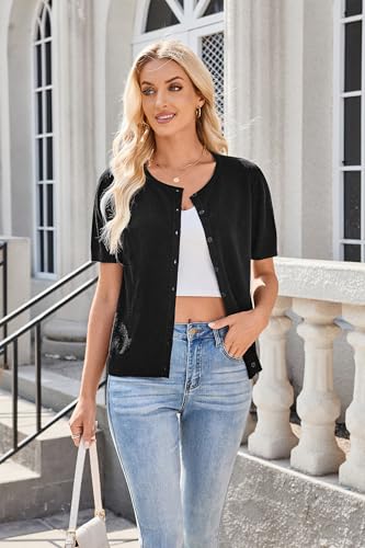 Arach&Cloz Women's 2025 Summer Lightweight Cropped Cardigan Short Sleeve Crew Neck Bolero Shrug Casual Top3