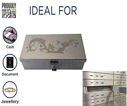 Image of Steel Storage Boxes,Cash, Pooja Peti,Organizer,Safe Locker Box 8 inch & 9 Inch, Storage Box (Steel) With Laser Print Design (Smal & Medium)