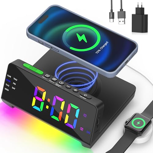 EZVALO Radiowecker Mit Wireless Charger - 15W Qi Ladung & Bluetooth