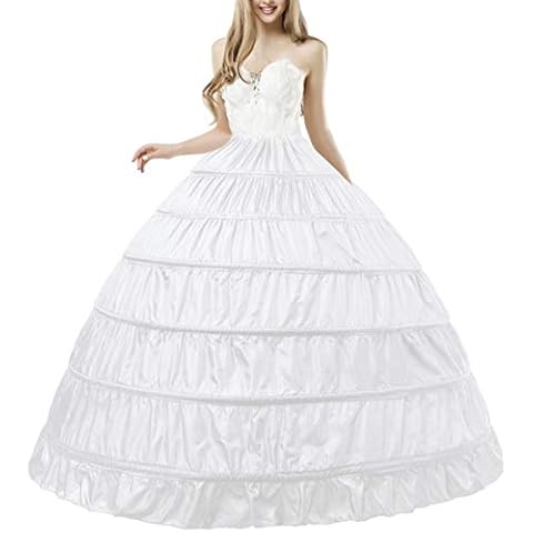 Suroomy Full A-line 6 Hoop Bridal Dress Gown Slip Petticoat for Women, Women's Half Slips Floor Length Dresses Underskirt for Wedding Ball Gown White Cover